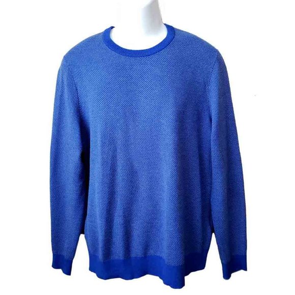 Hugo Boss Wool + Cotton Crewneck Sweater Blue Gray Subtle Stripes Size Slim XL - Picture 1 of 2